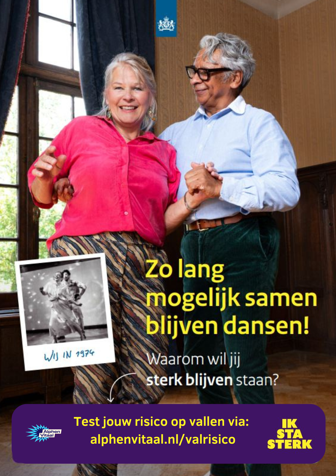 Poster vanuit de 'Ik sta sterk' campagne met dansende mensen.